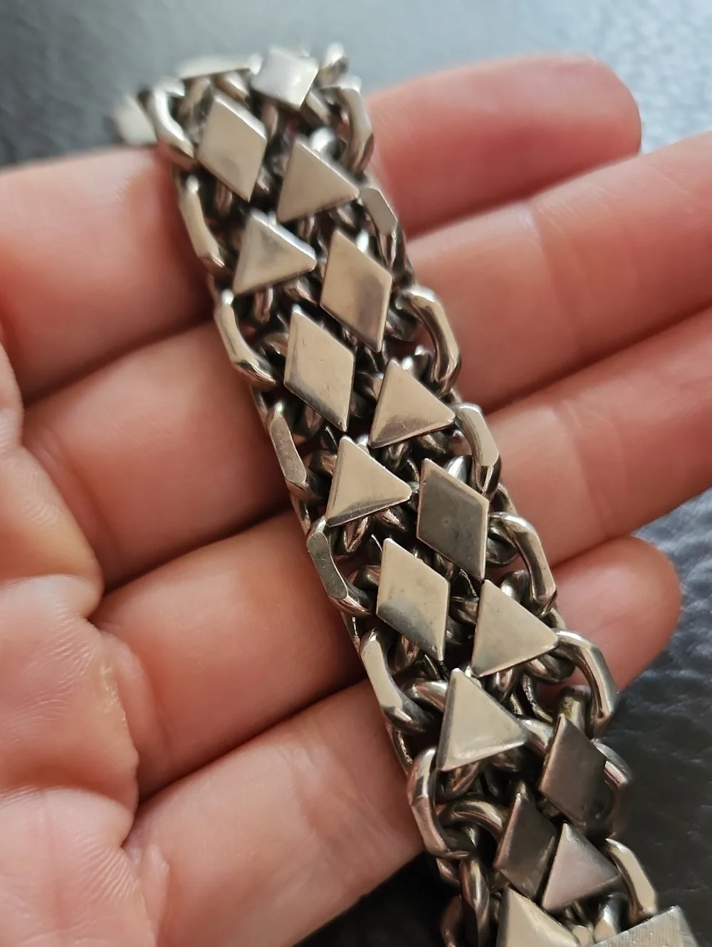 VTG Kramer Men's Polished Silver-Tone Chain Bracelet - Classic Link Design